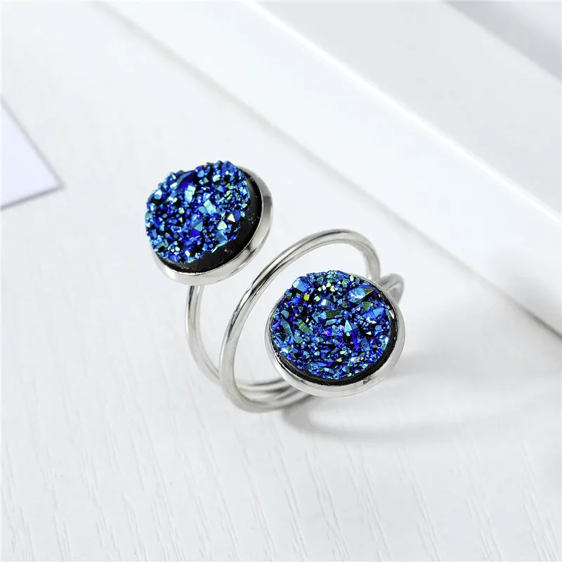 2020 New Adjustable Ring Druzy Resin Rings Round Drusy Geode Quartz Snake Rings For Women Jewellery Brincos R15 (4)