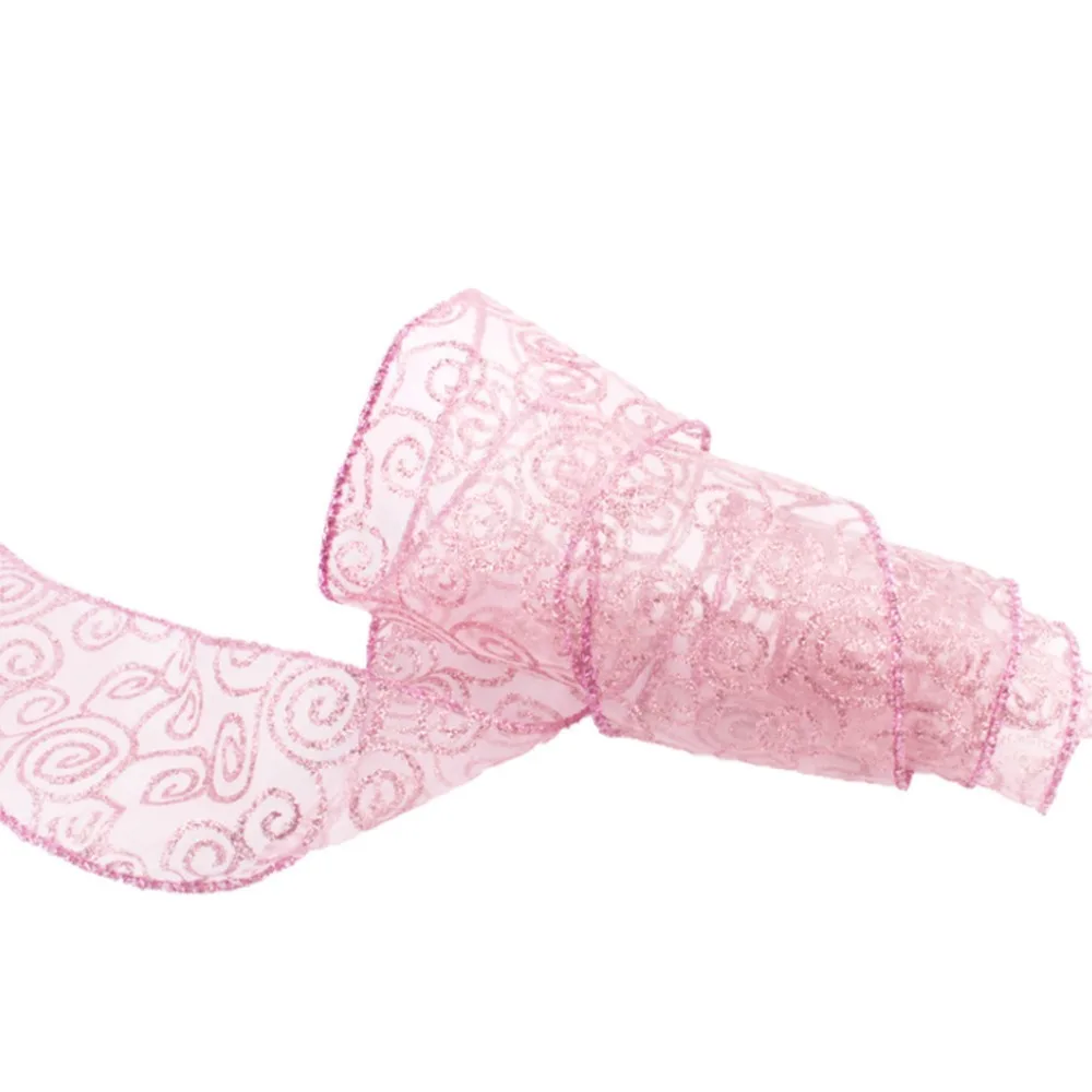 Christmas Tree Decorations  Pink Auspicious Print Decorative Ribbon (1)