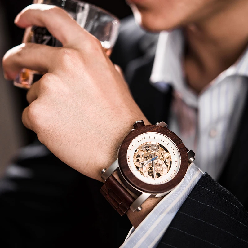 Relogio Masculino Watch Men Automatic Mechanical Watches Wood Vintage Big Size Men's Gift Wristwatch