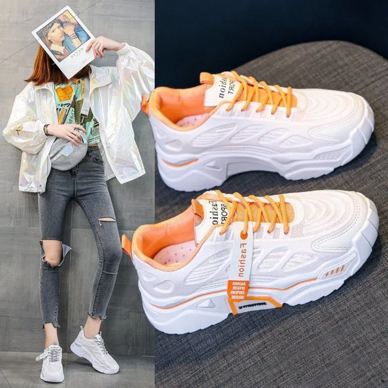 2021 Spring and Autumn Thick-soled Old Shoes Women's Trendy New Casual Korean Style Breathable Net Red Fashion Sneakers Women