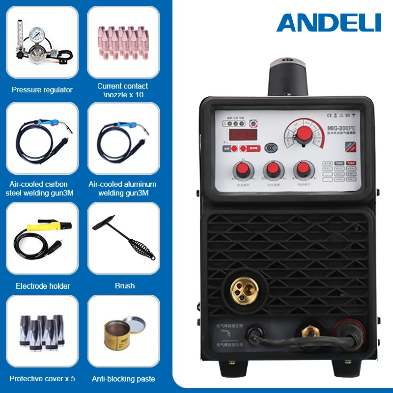 

ANDELI Smart Single Phase Portable Synergic Welder Pulse MIG200PE Outdoor Aluminium MIG Welding Machine Double System MIG Welder