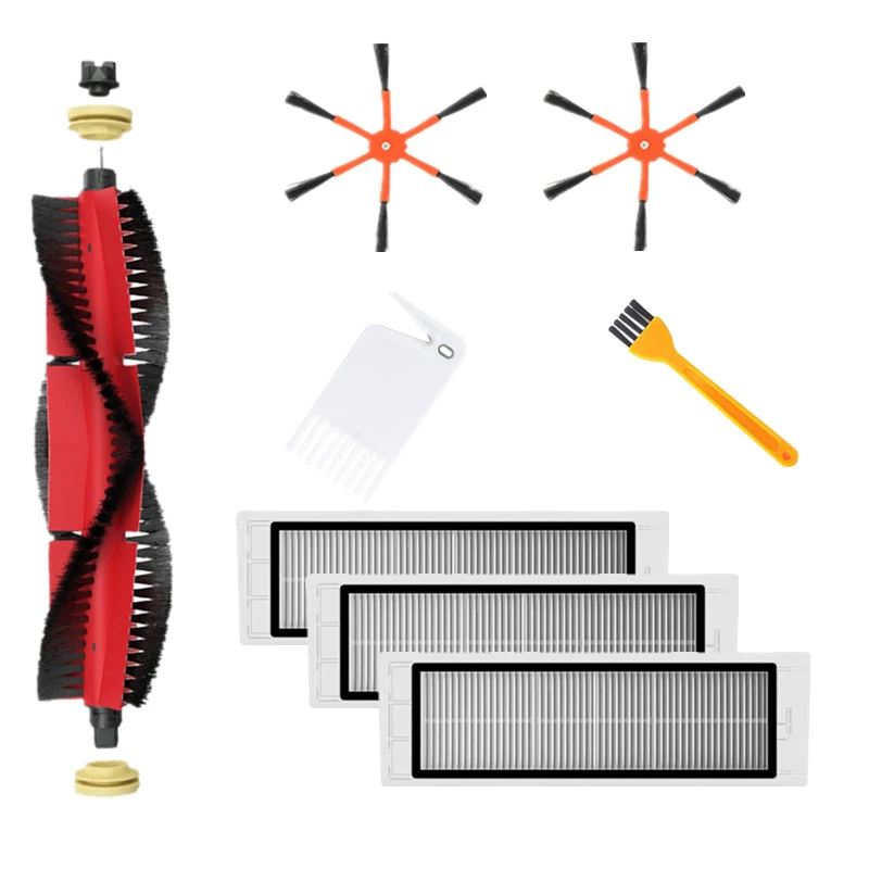 

1xDetachable Main Brush+2xOrange 6-Arm Side Brush+3xFilter+2xCleaning Brush for xiaomi / Roborock S50 S51 S55 S5 S6 Robot Vacuum