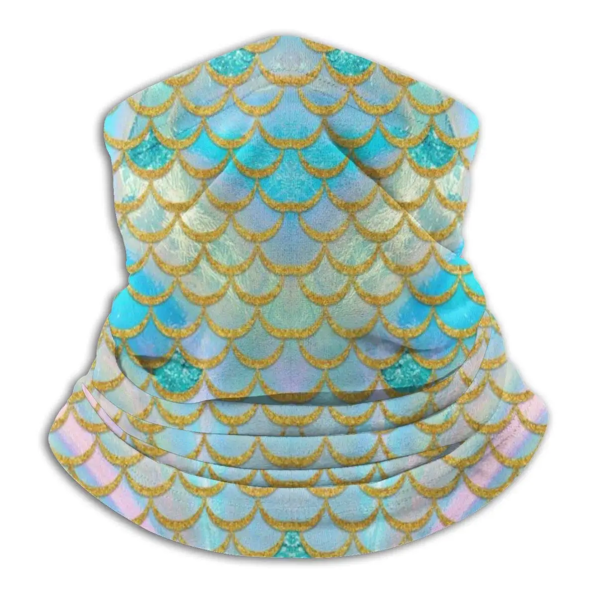 

Adults Kids Watercolor Mermaid Fish Scales Neck Gaiter Tube Ear Warmer Headband Slouchy Beanie Thermal Windproof Face Scarf