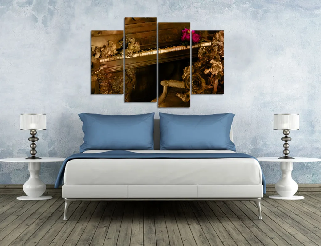 Изобразительное искусство Декор 4 панели домашнего декора Плакат музыкальная