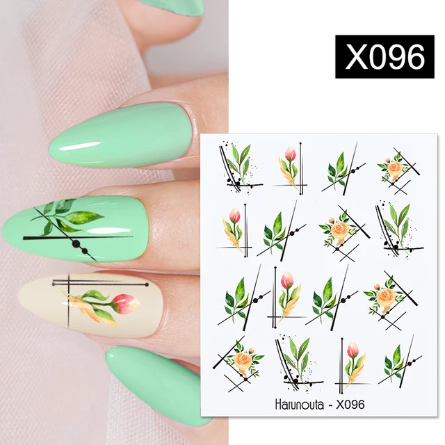 Harunouta Abstract Line Avocado Fruit Leopard Nail Water Sticker Decals Flower Leaves Slider Decoration For Autumn Nail Design X096
