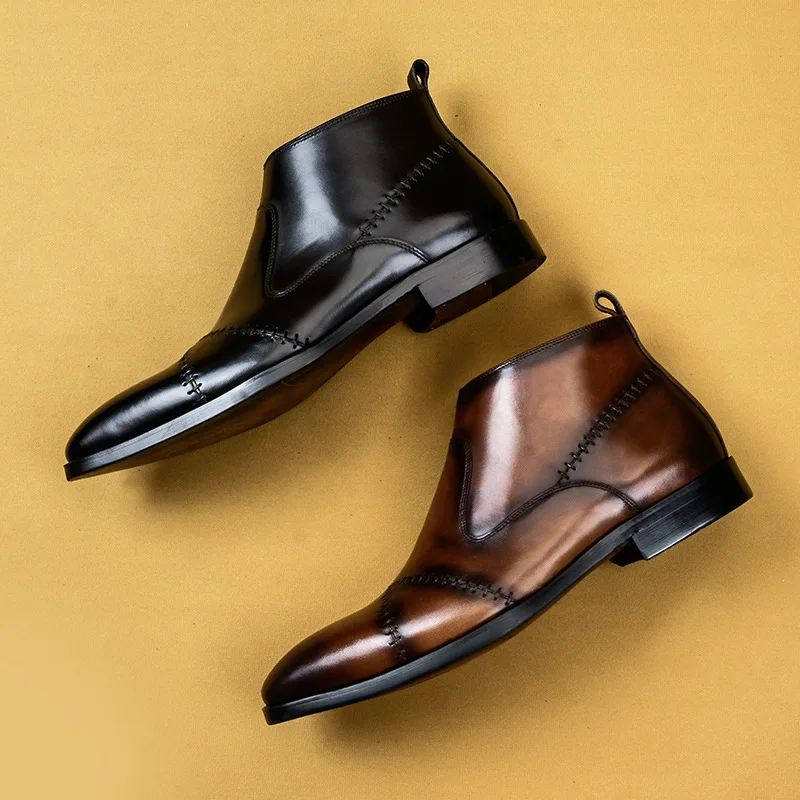 

Men Spring Martin Boots England Genuine Leather Hight-top Fashion good year Handmade Cowhide Boots Trend Chelsea Boots