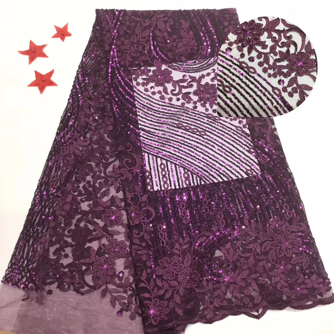 

African lace fabric 2021 high quality embroidered French mesh lace fabric with sequins for Nigerian party dress T3591