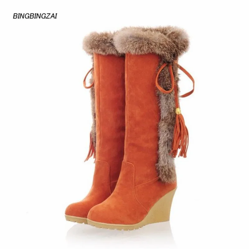 Новая модель, Bottes, обувь высшего качества женские модные теплые ботинки на меху 4 см женские ботинки с круглым носком США 3-11, 12 - Цвет: Оранжевый