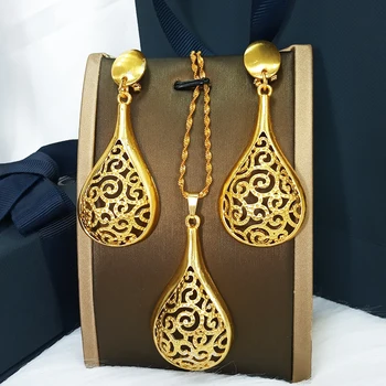 

gold necklace set water drop long earrings sexy jewelry for women wedding gift young lady night club accessories copper