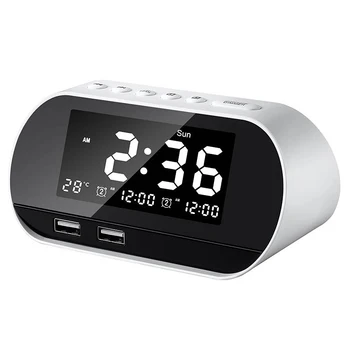 

Digital Alarm Clock, Alarm Clock with FM Radio and USB Charging Interface, Calendar / Temperature Display-US PLUG White