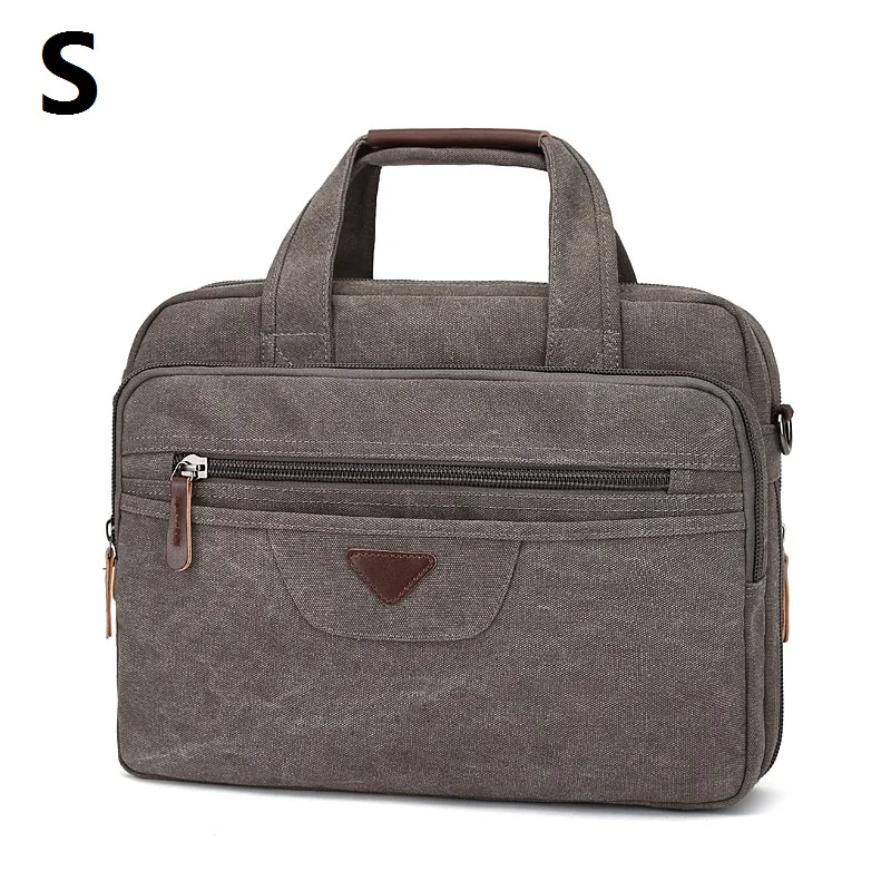 Ретро мужской брезентовый портфель, многофункциональные деловые сумки, большая качественная винтажная сумка на плечо, брендовая деловая мужская сумка - Цвет: Gray S