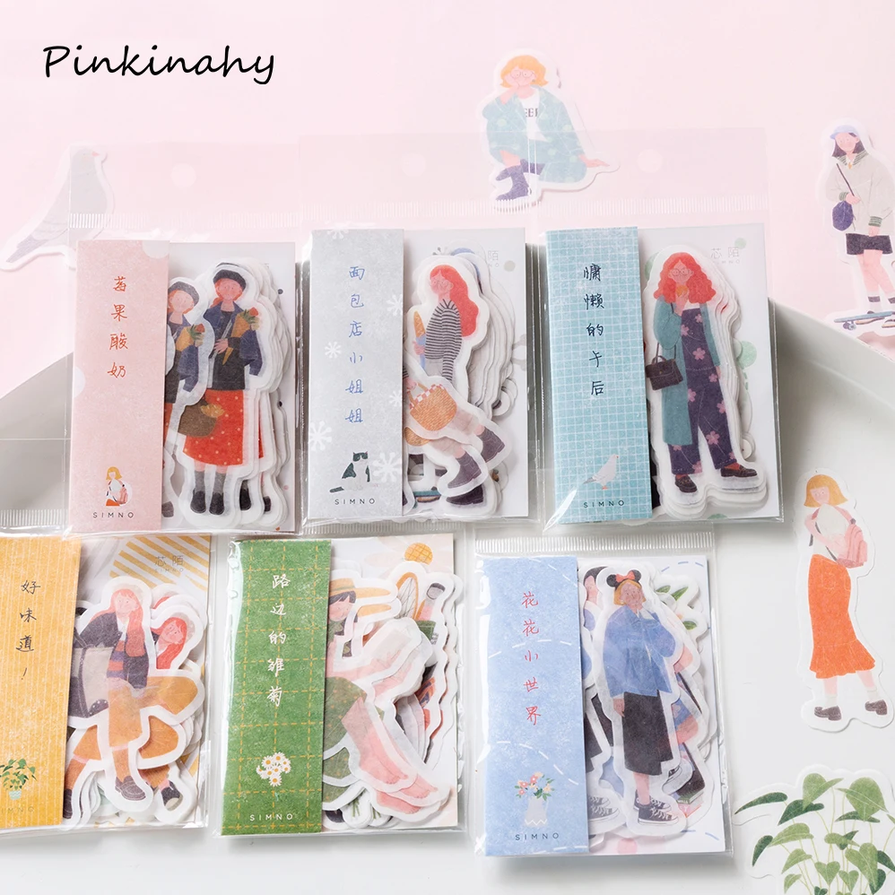 

Girl and Cat Forest Flowers index washi paper sticker decoration DIY ablum diary scrapbooking label sticker kawaii stationery