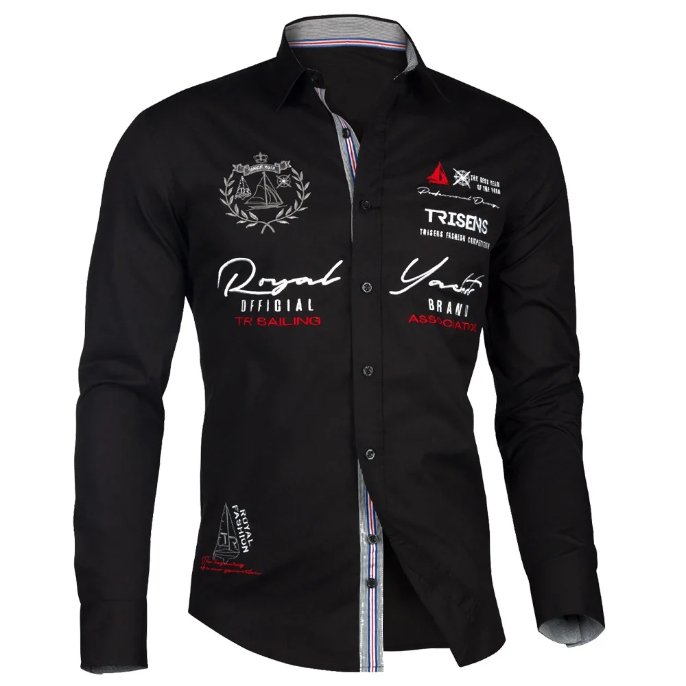 Модный бренд Camisa Masculina рубашка с длинными рукавами для мужчин британский Тонкий Дизайн Формальные повседневные мужские Рубашки размер S-3XL - Цвет: Черный