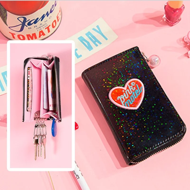 1PC Colorful Coin Purse Crystal Color Round Key Case Korean Wallet Laser Patent Leather bag Card for women New | Багаж и сумки