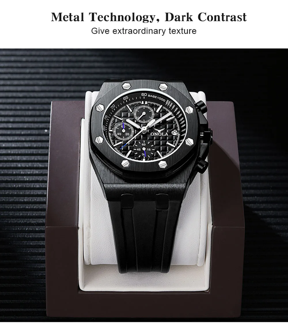 ONOLA Роскошные брендовые модные спортивные военные мужские часы наручные часы Металлические Водонепроницаемые многофункциональные кварцевые часы для мужчин