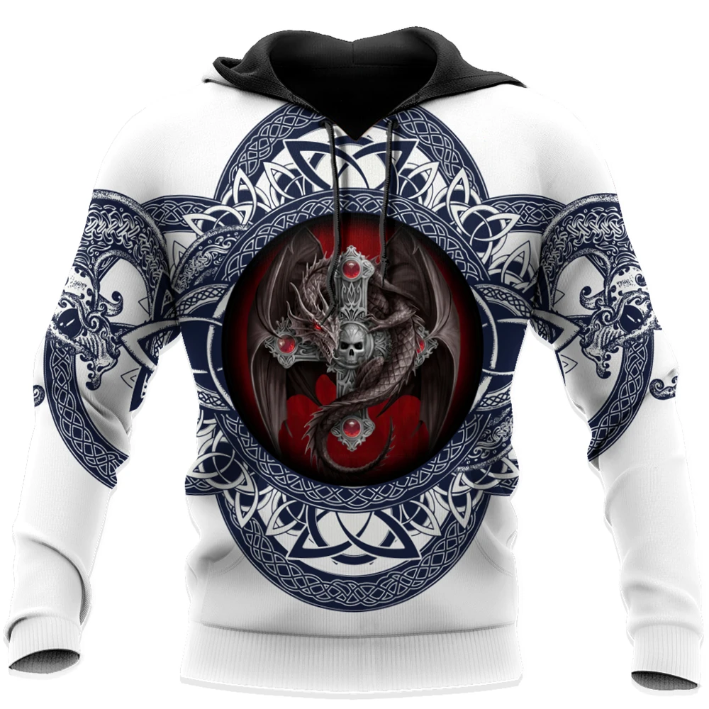 New Fashion Skull Dragon Pattern 3D All Over Printed Men Women Autumn Hoodie Harajuku Unisex Casual Pullover Jacket | Женская одежда