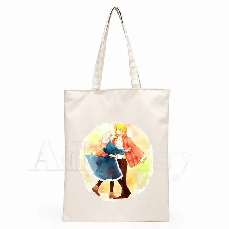 

Miyazaki Hayao Howl's Moving Castle Print Reusable Shopping Bag Women Canvas Tote Bags Printing Eco Bag Shopper Shoulder Bags