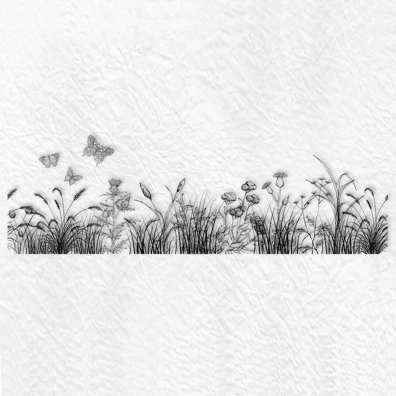 clear stamps scrapbooking 7.25x2.8inch Slimline Meadow with Butterflies Clear Stamps Transparent Silicone Stamps for DIY Scrapbooking Card Making X12 journal stamps scrapbooking