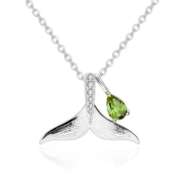 

GEM'S BALLET 925 Sterling Silver Women Silver Pendant Genuine Green Peridot Cute Fishtail Pendant Party High Jewelry