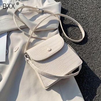 

[BXX] Stone Pattern PU Leather Crossbody Bags For Women 2020 Solid Color Simple Shoulder Handbags Female Travel Totes HM356