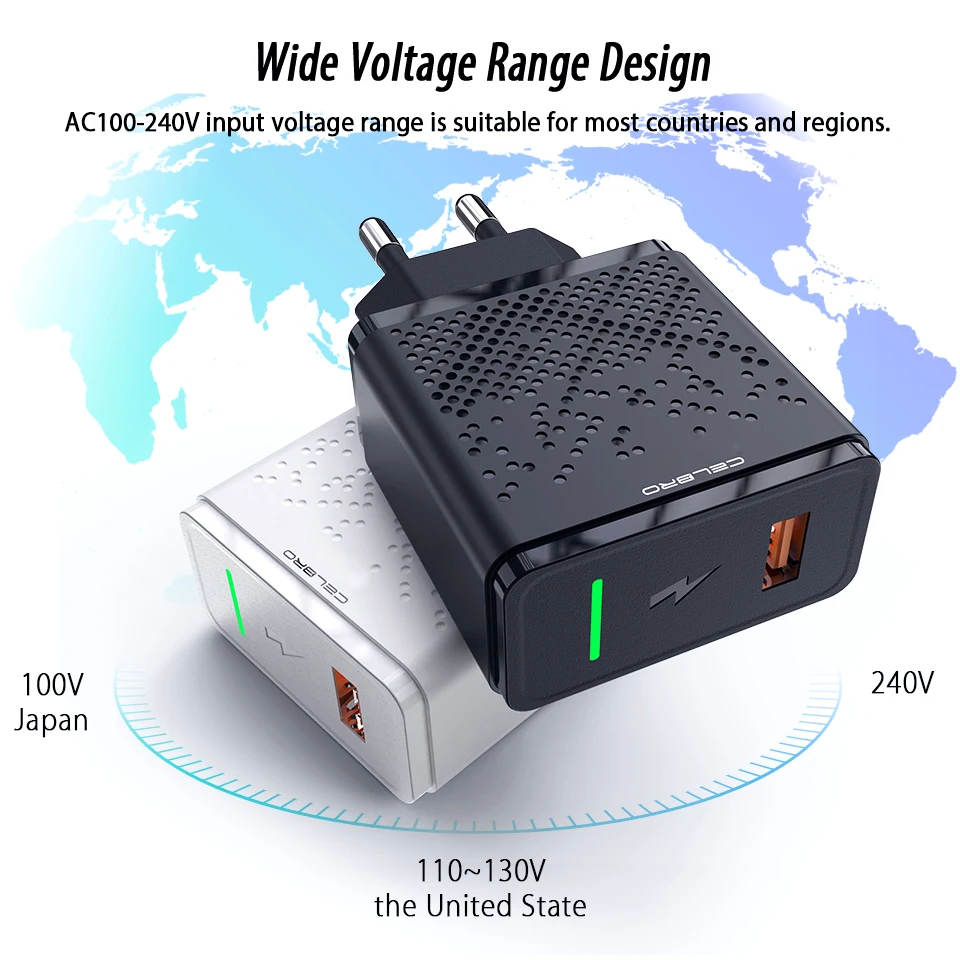 Портативное зарядное устройство с USB 18 Вт Быстрая зарядка 3,0 Зарядка для samsung S10 Note 10 plus Xiaomi Mi 9 CC9 настенное зарядное устройство QC3.0 ЕС США адаптер