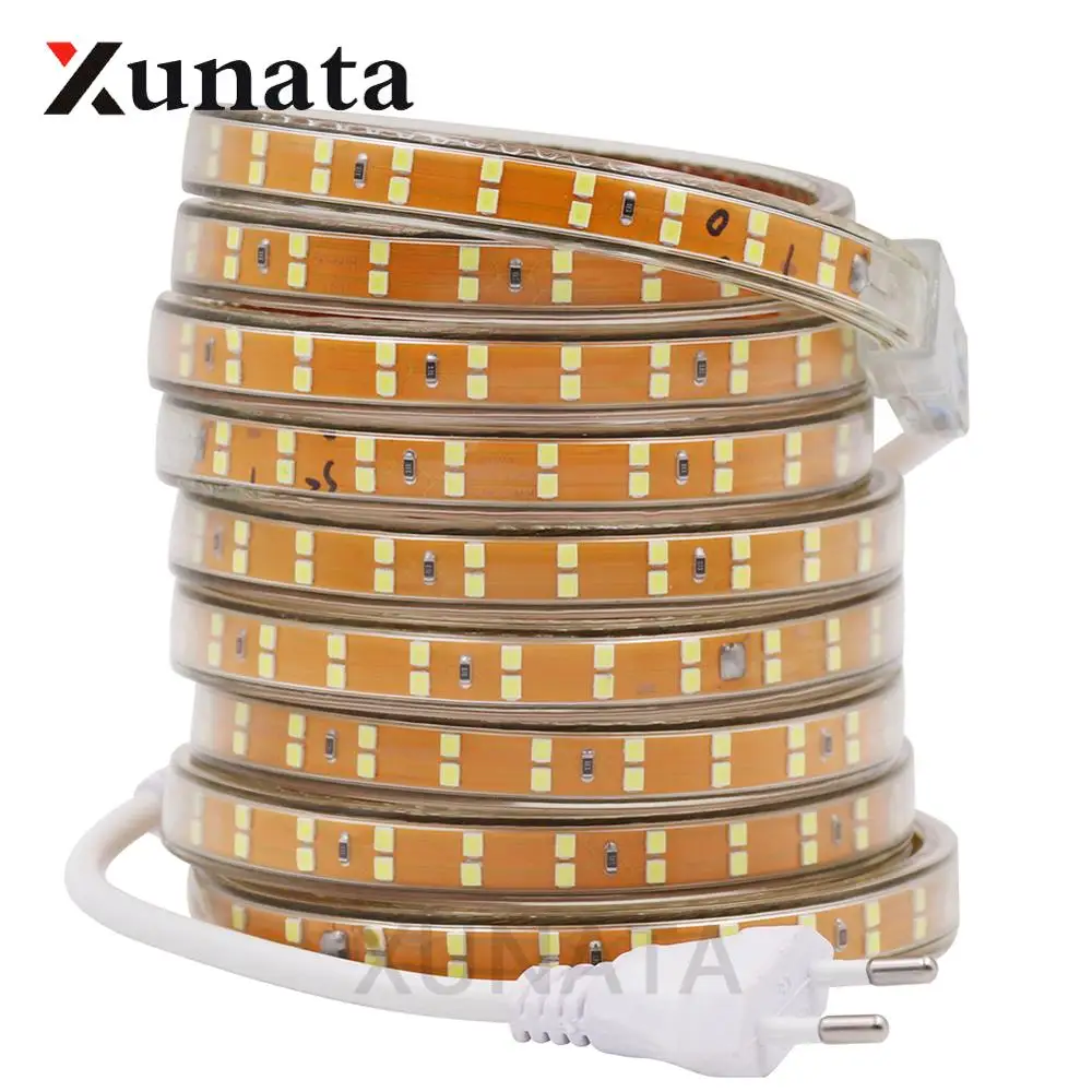 XUNATA 2835 Светодиодные ленты Водонепроницаемый 220 В ЕС двухрядные 156 светодио дный s/m гибкая лента светодио дный свет лампы для украшения дома 1
