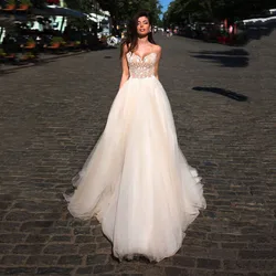 SoDigne Country Champagne Wedding Dresses Lace Appliques Princess Bridal Dress Open Back Sexy Tulle Plus Size Gowns Vestidos De