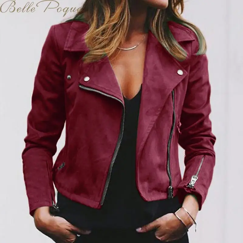 

Belle Poque New Short Faux Soft Leather Jacket Women Fashion Zipper Leather Jacket Ladies Basic Street Coat 2019 Autumn