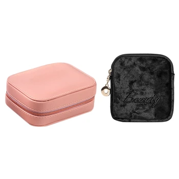 

NEW-1Pcs Diaper Sanitary Napkin Storage Bag Black & 1Pcs Pu Leather Jewelry Box Earring Ring Jewelry Storage Box
