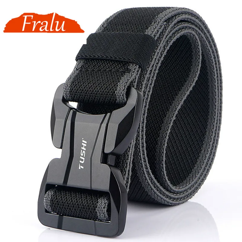 

FRALU New Men's Belt Metal Nylon Magnetic Buckle Tactical Belt Fashion Casual Men's Elastic Belt