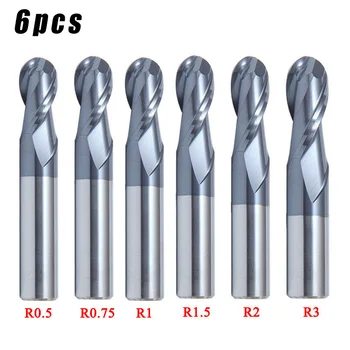 

6Pcs End Mill Metalworking Ball Nose Tungsten Steel Abrasion resistance