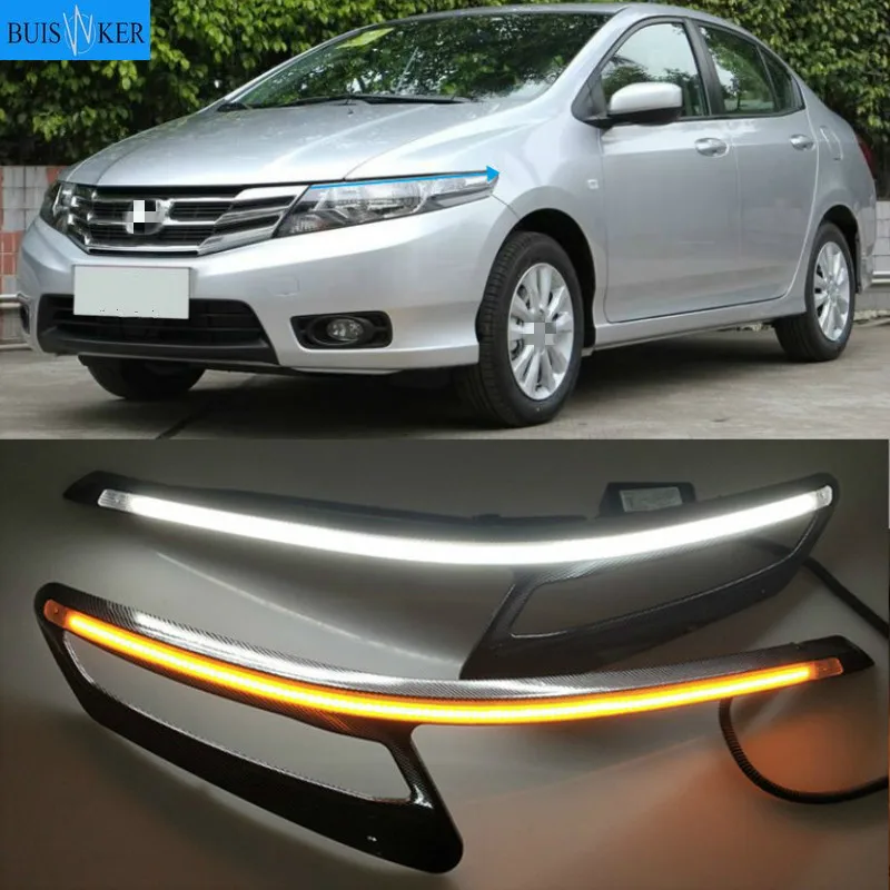 

Дневные ходовые огсветильник без ошибок для Honda City 2012-2014, светодиодные дневные ходовые огни, противотуманные фары, лампа для вождения, Стайлинг автомобиля
