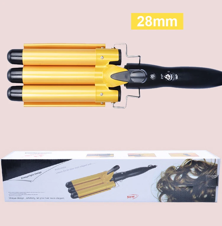 Gold 28mm Профессиональные щипцы для завивки волос 20-32 м, автоматическая завивка, керамическая Тройная бочка, щипцы для завивки волос, инструменты для укладки волос, стайлер, палочка - Цвет: Gold 28mm