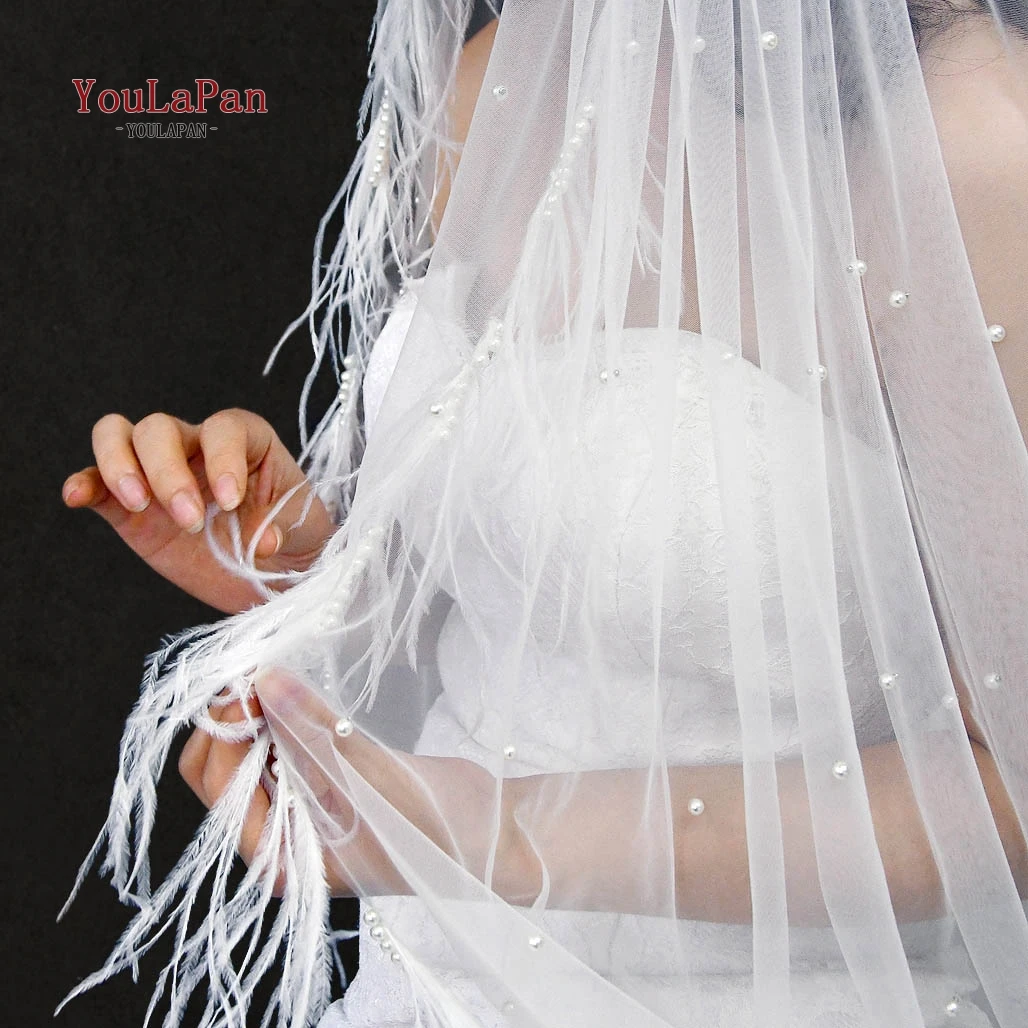 

YouLaPan V23 Real Photos 3 Metre Cathedral Wedding Veils Pearl Feather Edge Veil Comb Ivory Veil for Marriage 2020 New Arrival
