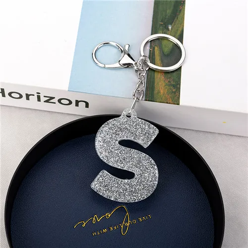1PC Women Keychains  Handbag  Car Pendants 26 English Letter Keyring  Charms   Glitter Resin Word S
