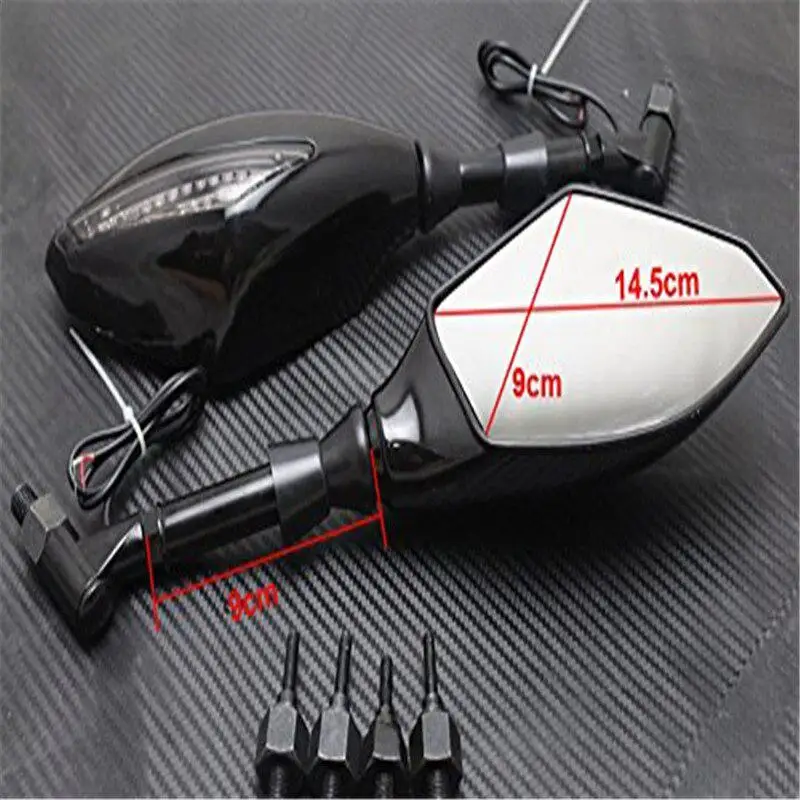 1 Pair 10mm 8mm Universal Motorcycle Scooter Rearview Side Mirrors Motorcycle Rear View Side Mirrors with LED Turn Signal Light
