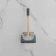 

Brushed Gold Soild Brass & Marble Ceramics Bathroom Toilet Brush Holder Set Wall Mounted Nail Punched With Shelf Clean Scrub