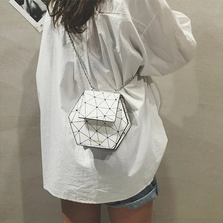 

Small Bag Women's 2019 Autumn And Winter New Style Versatile Korean-style Shoulder Bag with Chain Hexagonal Rhombus PU Handbag