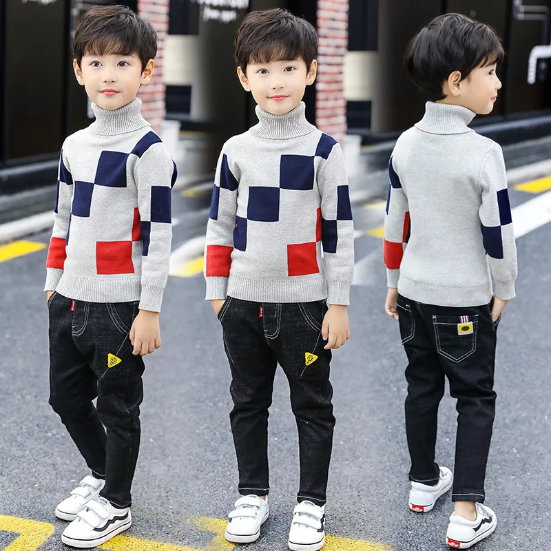 Г., осенне-зимний стильный свитер с длинными рукавами в квадратном стиле для больших мальчиков, смешанные цвета ворсистая и плотная теплая детская Базовая рубашка