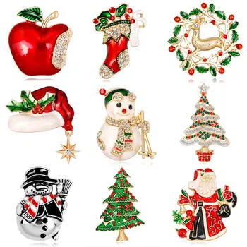 Prezenty świąteczne ładny czerwony but Boot drzewo broszki z motywem zwierząt szpilki dla kobiet pełne kryształki świąteczne broszki na nowy rok tanie i dobre opinie SayMakerLace CN (pochodzenie) Brak Christmas Enamel Brooch Unisex TRENDY