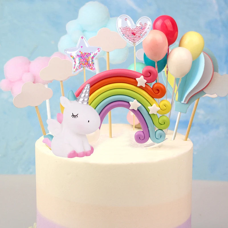 Unicorn Cake Topper Rainbow Cloud Balloon Cupcake Topper Kids Birthday Cake Flags Dec...