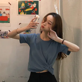 

Summer knotted slim fit wild casual comfortable short sleeve t-shirt