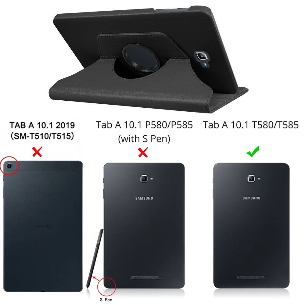 Black Вращающийся на 360 градусов Чехол-книжка для samsung Galaxy Tab A A6 10,1 T580 T585 SM-T580 SM-T585 10,1 дюймовые планшеты - Цвет: Black
