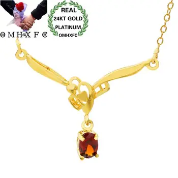 

MHXFC Wholesale European Fashion Woman Female Party Wedding Gift Red Water Drop AAA Zircon Real 24KT Gold Pendant Necklace NL179
