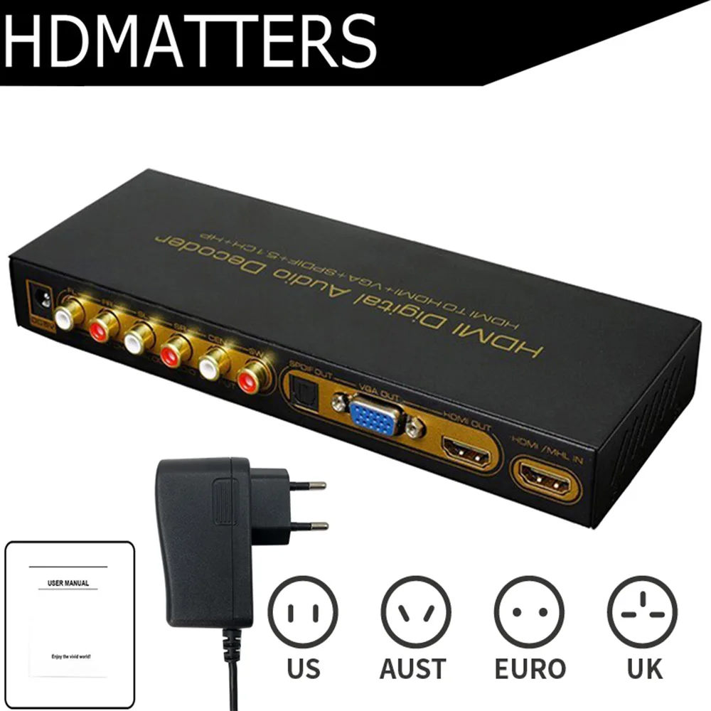 3 в 1 5 CH цифровой аудиодекодер конвертер HDMI к VGA + Разделитель с мультимедийным