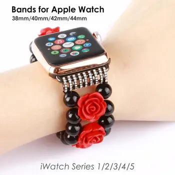 

Rose Flower Watchband for Apple Watch Band 38mm 40mm iWatch Series 5 4 3 2 1 42mm 44mm Diamond Bracelet Jewelry Dressy Bangle