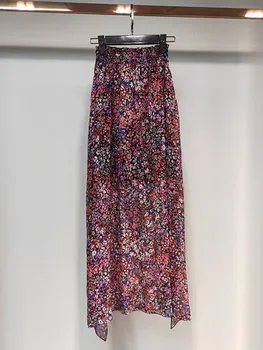 

2020 New Midi Skirt Side Split Ladies Sweet Elastic Waist Floral Holiday Beach Female Long Skirts