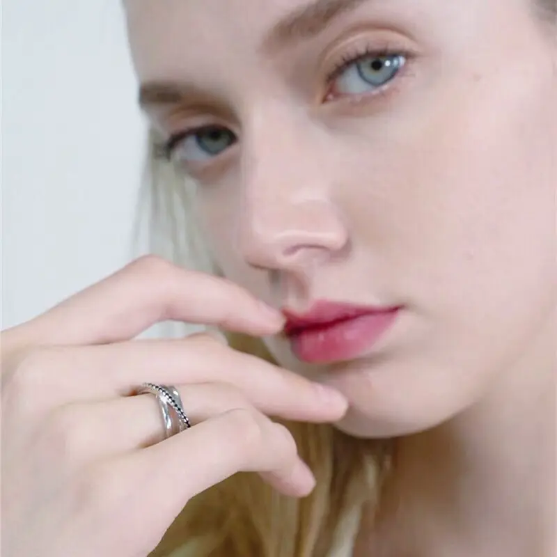 Silver Ring Wedding Rings Black Spinel For Women Baguet Row Engagement