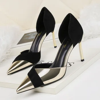 

NEW 8.5CM PUMPS 2020 Women's shoes Sexy pointed shallow-heeled high-heeled nightclub was thin and thin shoes