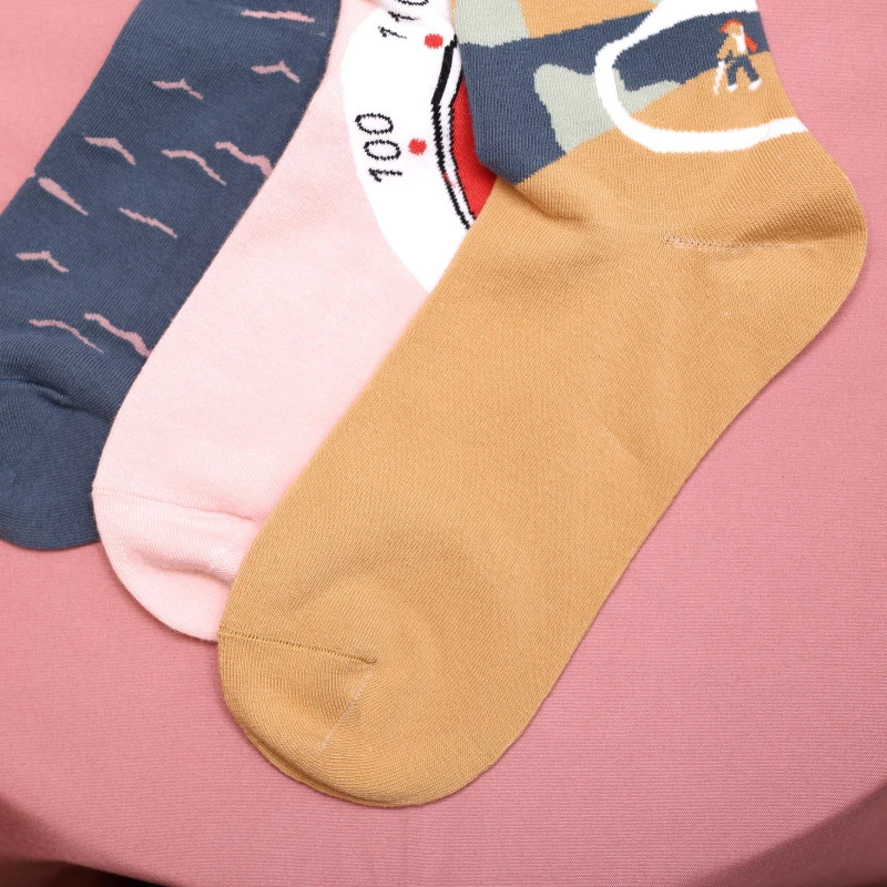 Модные женские носки, 3 пары, креативные женские хлопковые дышащие хлопковые носки с героями мультфильмов, Осенние новые модные милые носки для женщин